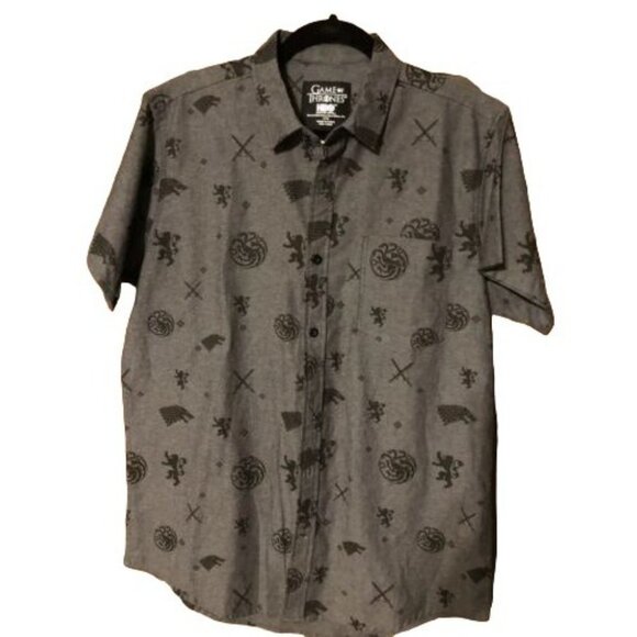 Men's HBO GoT Game of Thrones Button Down Collared Gray Shirt, Small - Picture 3 of 10